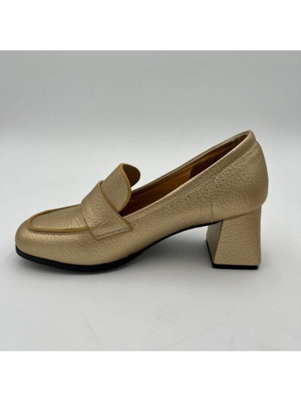 Gold Women's Loafer Slip Ons Closed Toe Block Heels Pumps Formal Casual Shoes